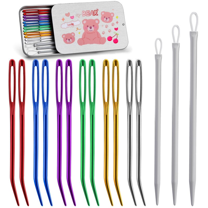 UOOU Yarn Needle,15PCS Bent Needle Tapestry Needle Set Wool Needles Large Eye Needles Sewing Needles Weave Knitting Needles with Box(Random Color) - Image 1
